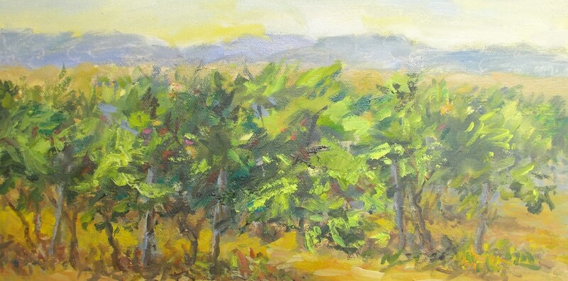 8 x 16 inch painting "Standing in the Vineyard" - Vicki Zimmerman